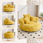 Bean Bag Sofa for Adults Kids, Oversized Corduroy Bean Bag Chair with 3 Pillows & Armrest for Living Room Bedroom