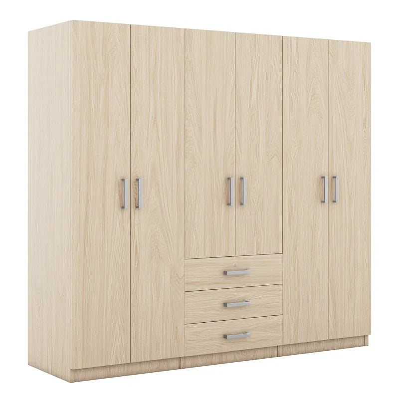 Armoire de rangement en bois à 6 portes avec 3 grands tiroirs pour chambre