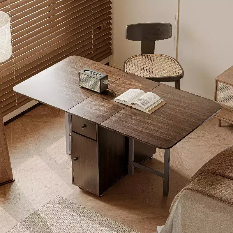 ATJafurn 59-Zoll-Klapptisch mit abklappbaren Tischplatten für kleine Räume, rechteckiger ausziehbarer Küchentisch aus Holz mit Rollen und Stauraum