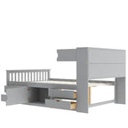 Lit plateforme de capitaine Twin/Full avec 4 tiroirs et étagères de rangement, structure en bois massif avec tête de lit bibliothèque et rangements