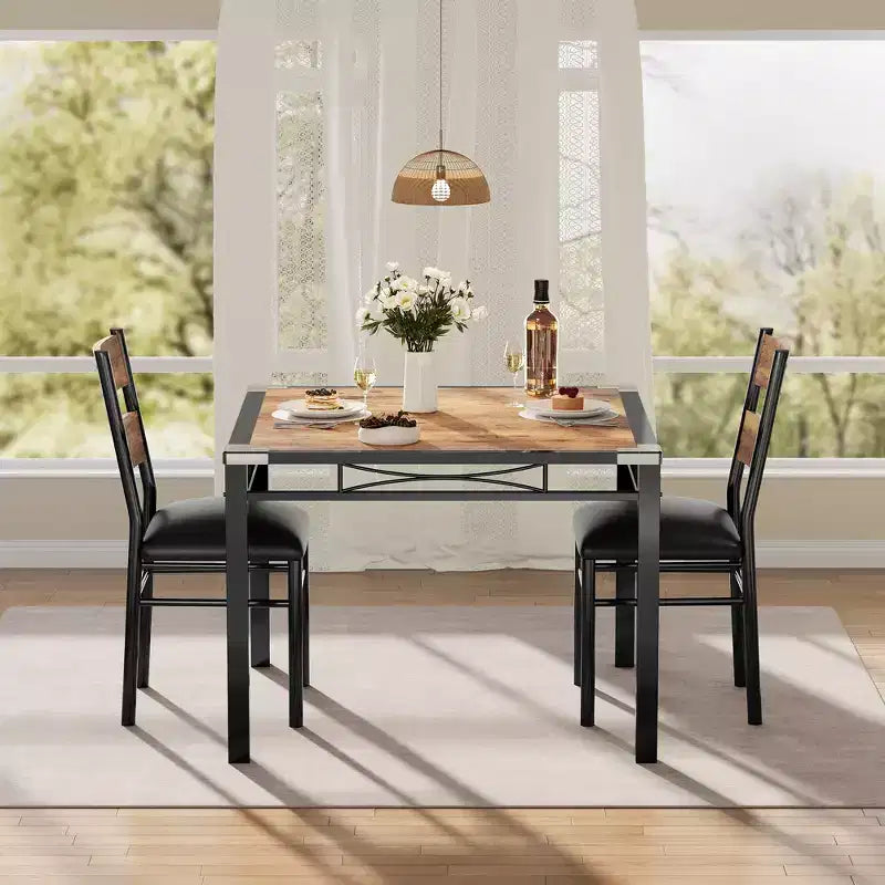 Ensemble de table à manger pour 4 personnes avec 4 chaises rembourrées, ensemble de table de cuisine en bois de 5 pièces avec protection d’angle pour cuisine, appartement ou petit espace