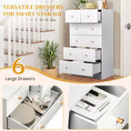 Grande commode Karl Home à 6 tiroirs pour chambre et meuble à tiroirs, construction robuste, organisateur de rangement en bois pour placard, blanche