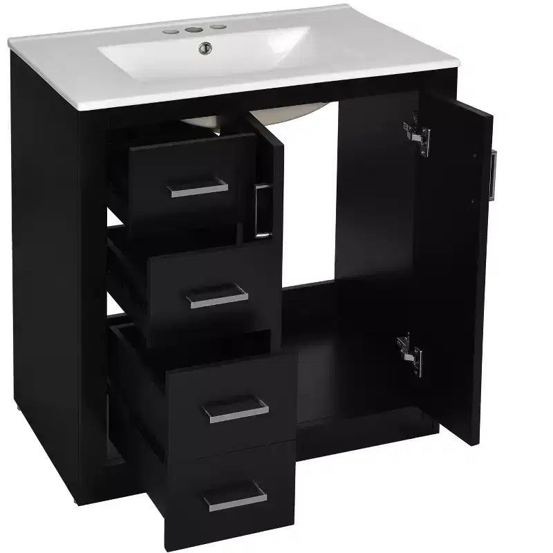 30 Einzelwaschbecken-Badezimmerwaschtisch mit Unterschrank und 3 Schubladen - Schwarz / Blau / Grün / Indigo / Weiß
