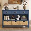 Console d’entrée avec rangement, table de couloir de style champêtre avec 3 tiroirs et 3 paniers en jacinthe d’eau pour le salon ou le vestibule – Panipeachy