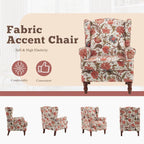 Erommy moderne accentstoel, fauteuil met hoge rugleuning, gestoffeerde stoffen fauteuil met knopen en houten poten voor de woonkamer