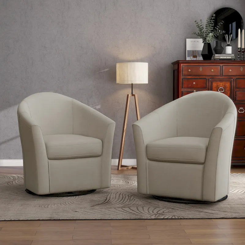 Ensemble de 2 fauteuils tonneau pivotants modernes rembourrés, fauteuils d’appoint pour salon