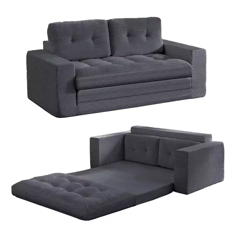 Mjkone 71' 2-in-1 slaapbank, opvouwbare loveseat met geribde stof en knopen, ruimtebesparend