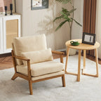 Polster-Sessel aus Leinenmischgewebe mit Holzbeinen und einem Kissen, Beige