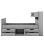 Lit plateforme de capitaine Twin/Full avec 4 tiroirs et étagères de rangement, structure en bois massif avec tête de lit bibliothèque et rangements