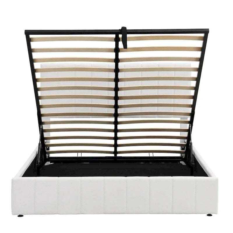 Lit plateforme queen-size rembourré avec système de rangement hydraulique - beige