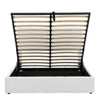 Lit plateforme queen-size rembourré avec système de rangement hydraulique - beige