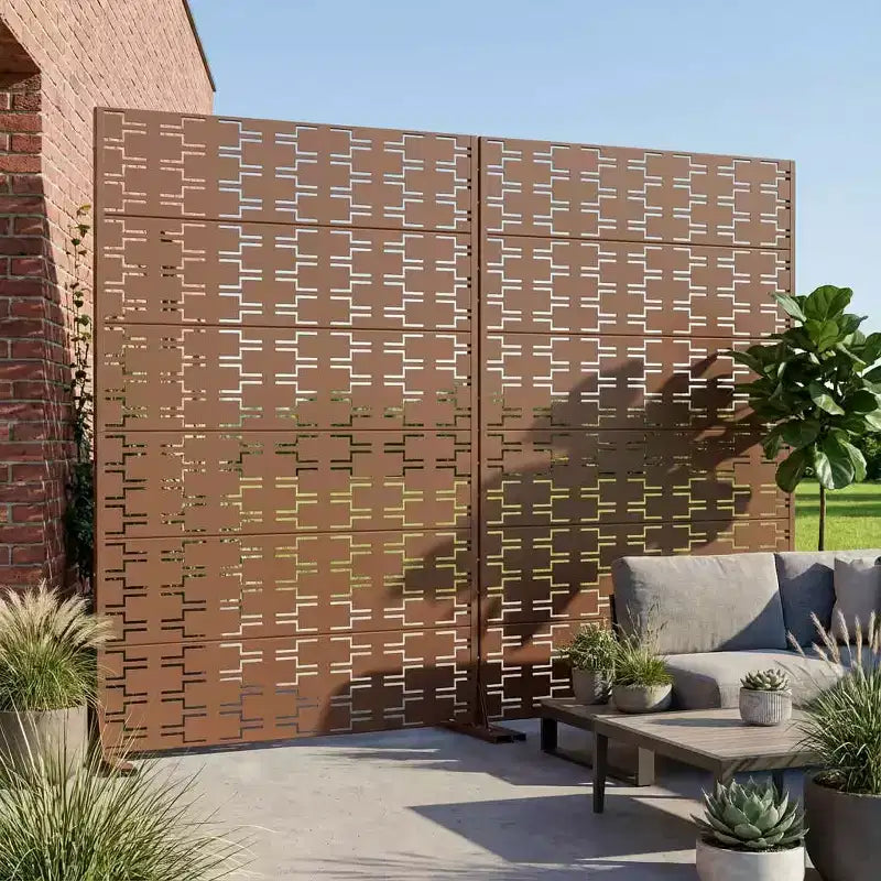 MAYEERTY Brick 01 bruine scheidingswand van gegalvaniseerd staal, 72x47x16, privacy-scherm met 6 panelen, dubbelzijdig en roestbestendig