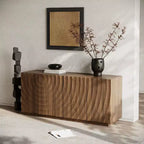 Buffet bahut en spirale moderne 59, meuble de rangement d’entrée artistique bas avec portes à texture ondulée 3D
