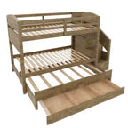Cadre de lit superposé Whisen Twin XL avec lit gigogne, rangement, escalier de rangement en bois massif, armoire et 3 tiroirs, pour enfants