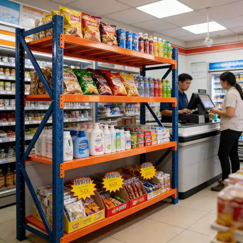 Étagères de garage robustes VIYET, rayonnage métallique réglable à 4 niveaux d’une capacité de 4 400 lb, rangement industriel bleu et orange pour magasin commercial, outils et salle de sport