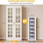 Lantine Tall Shoe Cabinet with Doors, 8-Tier Shoe Storage with Adjustable Shelves, Modern Shoe Rack Cabinet for Hallway, Closet, Living Room, White