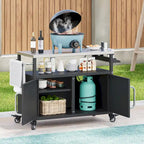 Outdoor-Kücheninsel mit Edelstahl-Tischplatte, Metall-Grillwagen-Tisch mit Stauraumfach – N/A