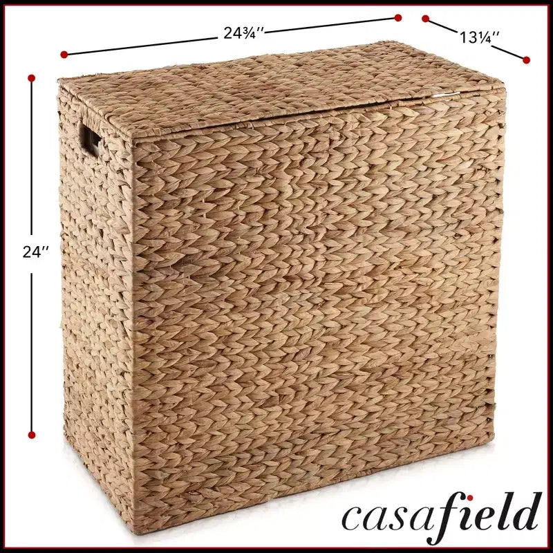 Panier à linge Casafield à 2 compartiments avec couvercle et sacs doublures amovibles, trieur de linge tressé en jacinthe d’eau pour vêtements