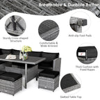 Costway Ensemble repas de jardin en rotin de 7 pièces, canapé d’angle, canapé et pouf — Voir les détails