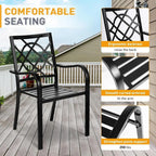 SUNCROWN 5/7-delige stalen tuin-eetsets, metalen tafel met lattenblad en stapelbare stoelen, gepoedercoat frame