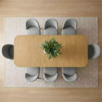 9-Piece Dining Set for 8, Extendable Trestle Base Table with Upholstered Chairs Featuring Solid Wood Legs-Panipeachy
