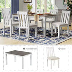 Farmhouse Extendable Dining Table Set for 6, Rectangular Table and 6 Upholstered Chairs