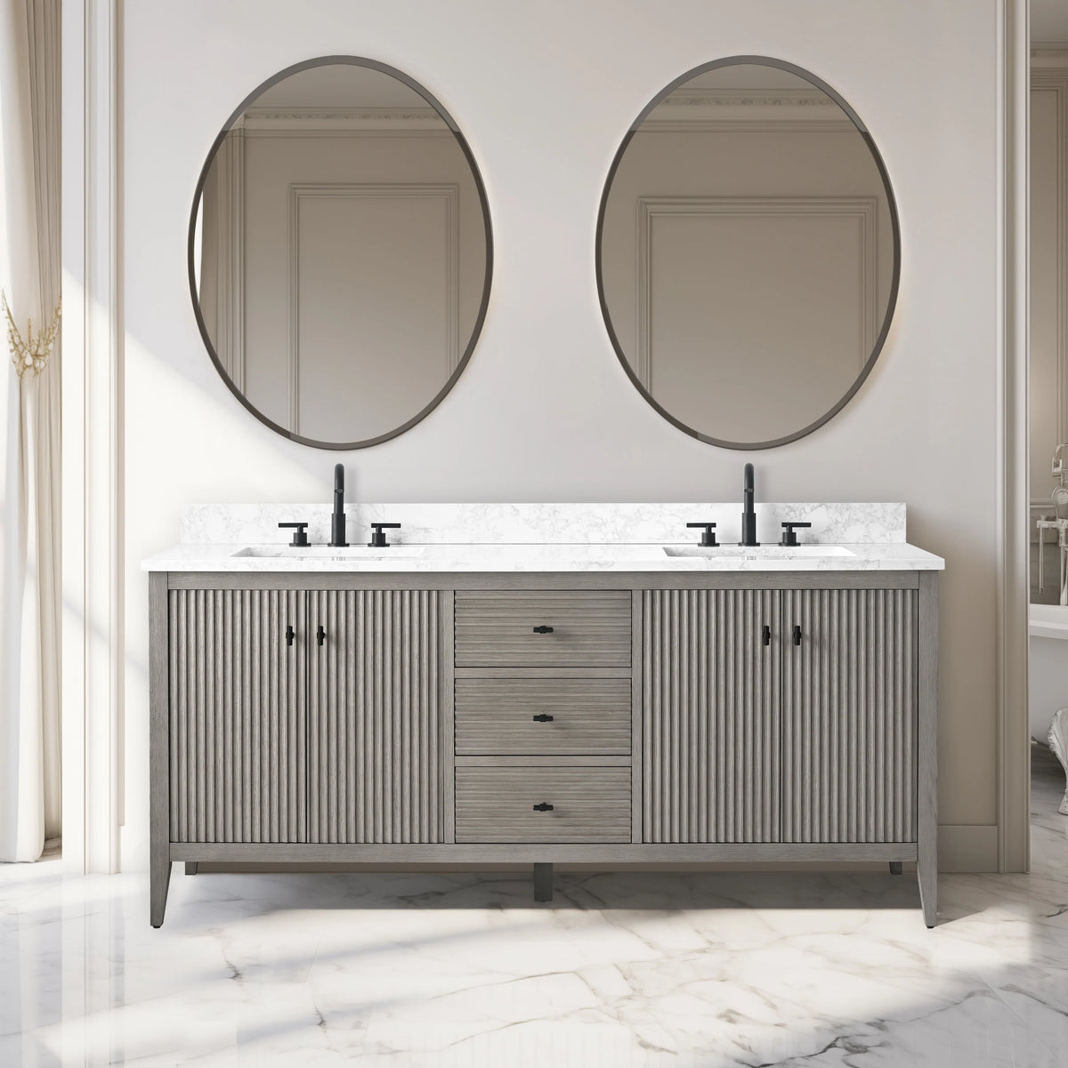 Vanity Art 72 Badezimmer-Waschtischunterschrank mit Doppelwaschbecken und Oberfläche aus Kunstmarmor
