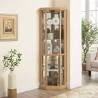 Hoekvitrinekast met glazen deuren en planken, hoekdisplaykast voor de woonkamer
