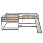 L-vormig stapelbed voor 4 kinderen, vierpersoons stapelbed met glijbaan, houten stapelbedframe met full- en twinbed voor slaapkamer of slaapzaal