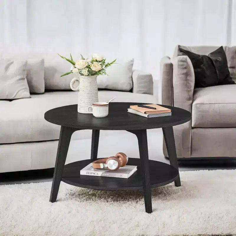 Honingbruine ronde salontafel met 2 opbergniveaus, 31,5 x 17,7 inch, ideaal voor de woonkamer