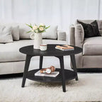 Honingbruine ronde salontafel met 2 opbergniveaus, 31,5 x 17,7 inch, ideaal voor de woonkamer