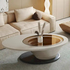Table basse ovale moderne minimaliste de luxe léger avec plateau en verre et base grise 51 in. - L 51.18'W 25.59'H 14.37'