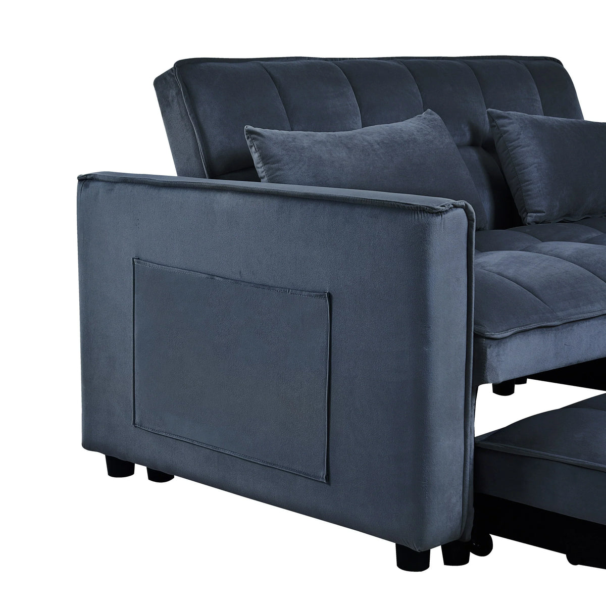 Modernes ausziehbares Schlafsofa, 3-in-1-Schlafsofa mit verstellbarer Rückenlehne, Samt-Loveseat, Kissen und Seitentaschen