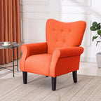 Erommy moderne accentstoel, fauteuil met hoge rugleuning, gestoffeerde stoffen fauteuil met knopen en houten poten voor de woonkamer