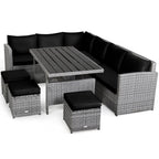 Costway Ensemble repas de jardin en rotin de 7 pièces, canapé d’angle, canapé et pouf — Voir les détails