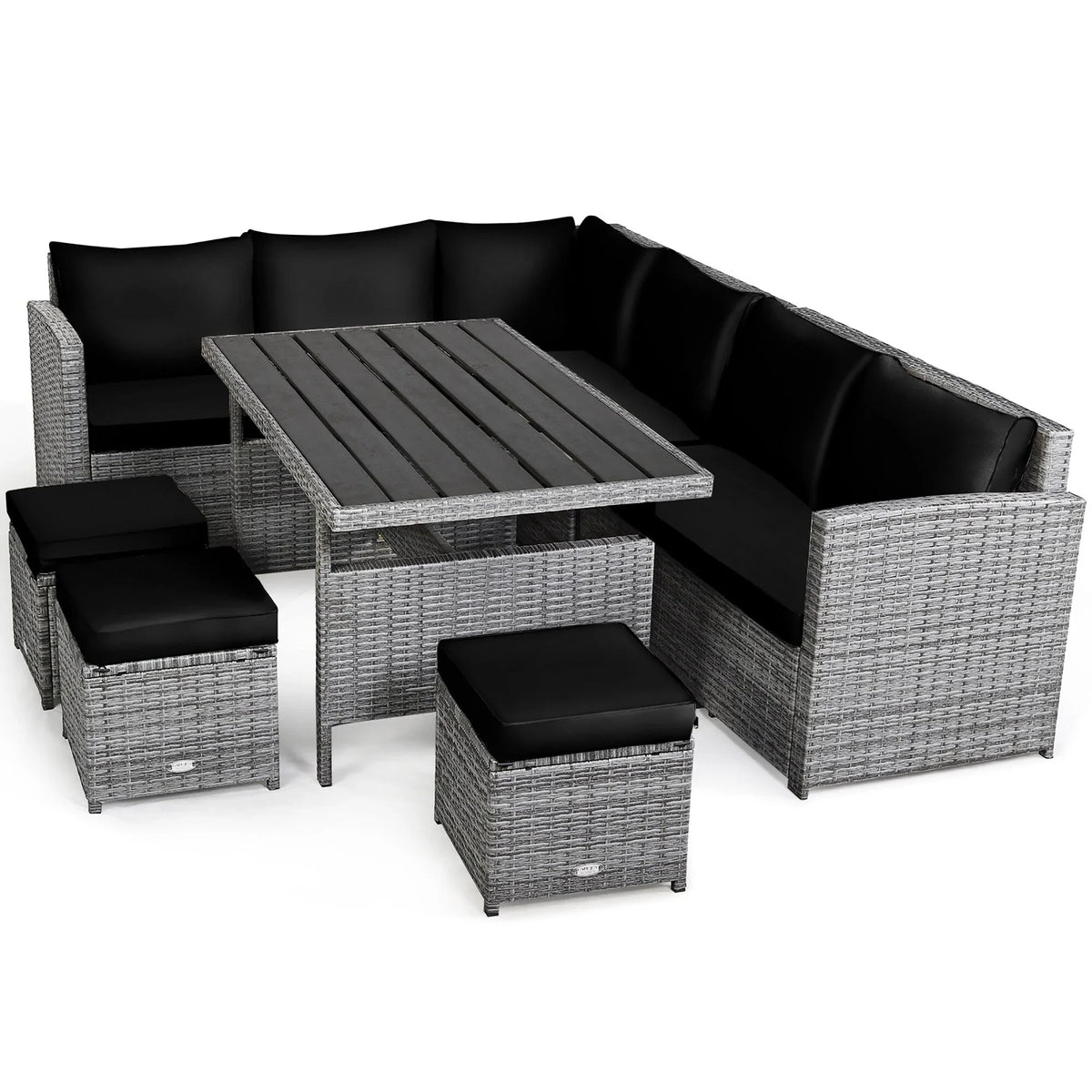 Costway Ensemble repas de jardin en rotin de 7 pièces, canapé d’angle, canapé et pouf — Voir les détails