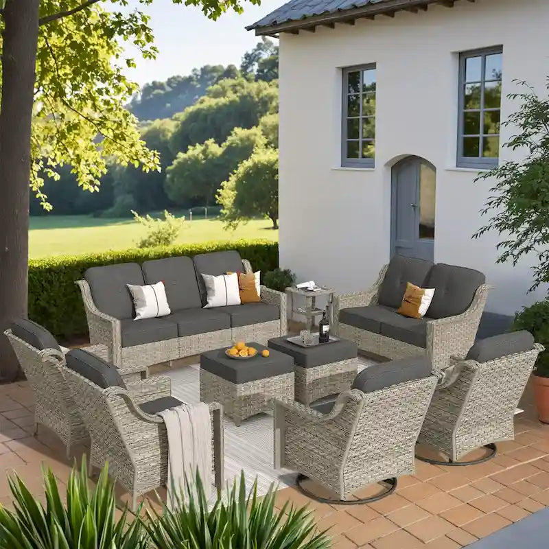 XIZZI 9-teiliges Outdoor-Gartenmöbel-Set mit drehbarem Sessel