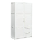 Armoire-penderie en bois blanc avec portes, tiroirs et tringle