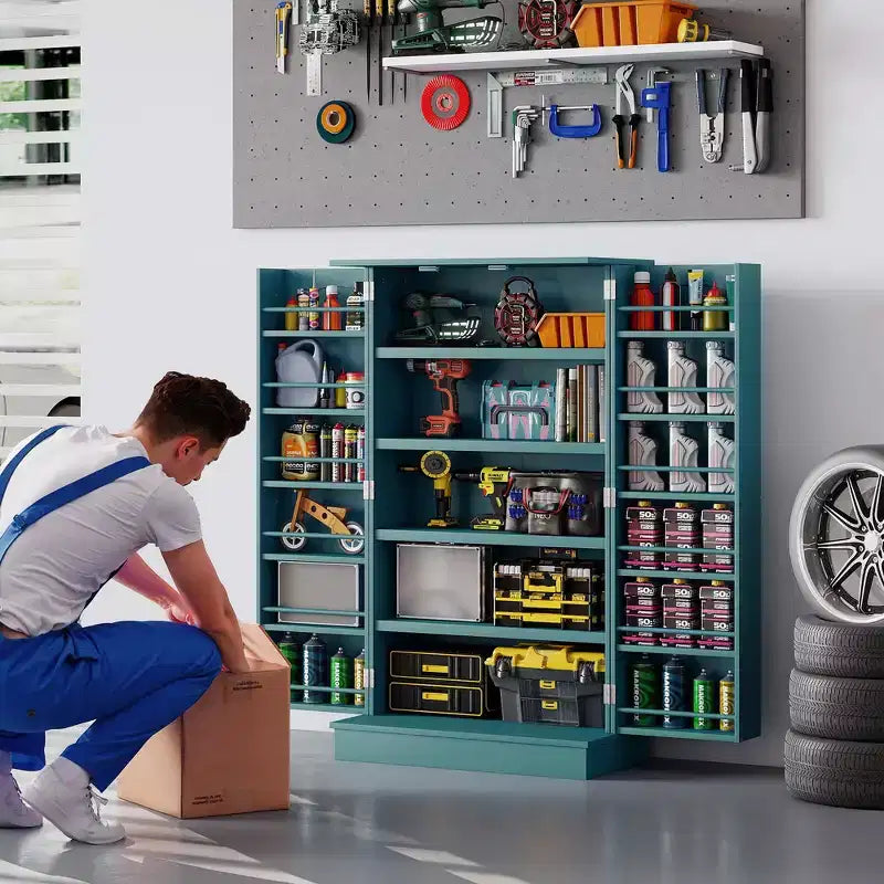 HOMCOM 41-Zoll-Küchenvorratsschrank, Küchenschrank mit 2 Türen, 5-stöckigen Ablageflächen, 12 Gewürzregalen und verstellbaren Einlegeböden für das Esszimmer