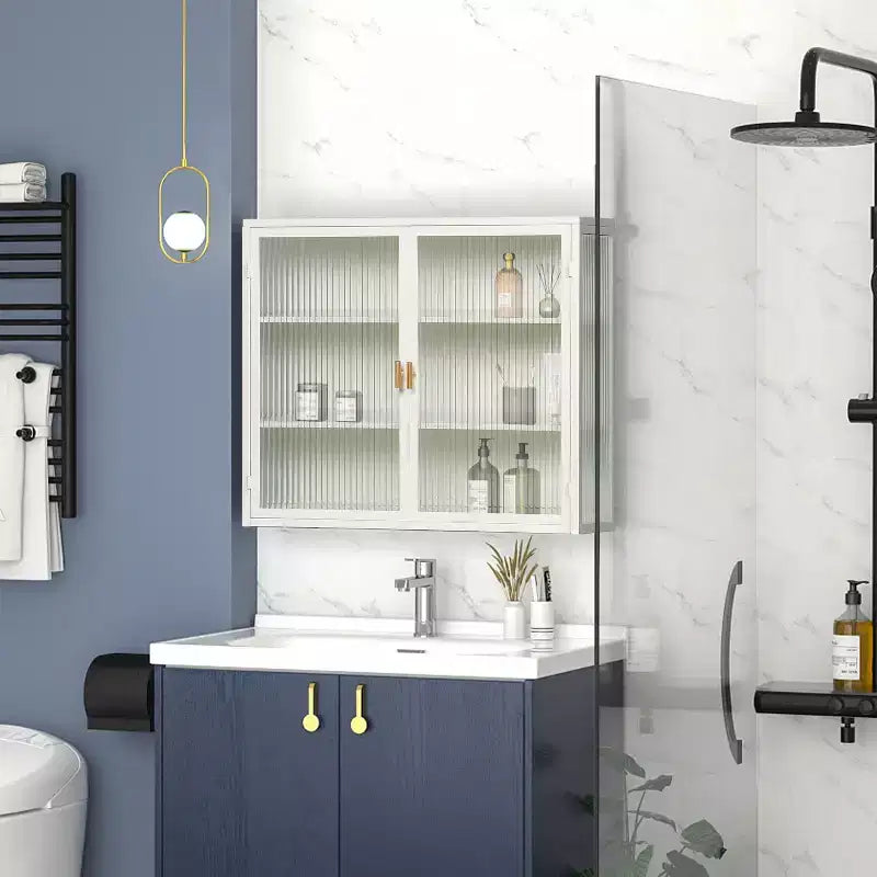 Moderner 2-türiger Wandschrank von Okak mit 3-stufigem Stauraum und Glastüren für Eingangsbereich, Esszimmer, Wohnzimmer oder Küche