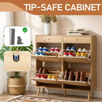 Meuble à chaussures Karl Home avec panneau en rotin, 2 tiroirs et 4 tiroirs basculants, en panneaux de particules, largeur 41,34 W