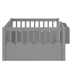 Bellemave Kids Floor Bed with Heightened Fence and Bookshelf, Wooden Twin Montessori Bed Frame for Girls Boys