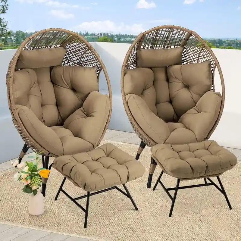 Fauteuil œuf d’intérieur FINCATI, fauteuil œuf d’extérieur supportant 440 lbs, fauteuil œuf surdimensionné avec pouf, fauteuil œuf luxueux et confortable avec repose-pieds