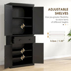 Armoire de rangement de garde-manger de cuisine de 72 pouces, armoire traditionnelle autoportante avec 4 portes et 3 étagères réglables, grand tiroir central