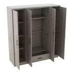 Wood 4-Door Wardrobe Armoire with Hanging Rod, 1-Drawer and Storage Shelves