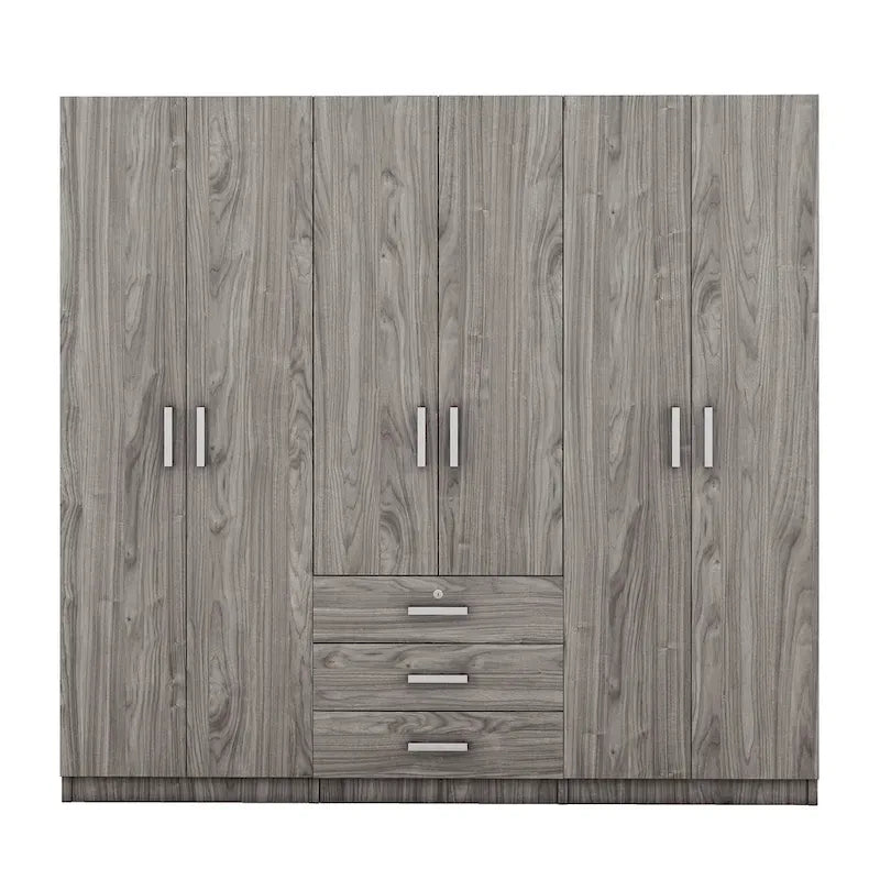 Armoire de rangement en bois à 6 portes avec 3 grands tiroirs pour chambre