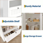 72 Arched Bookshelf with Storage Drawer, Modern 6-Tier Wood Display Cabinet with Open Shelves and Bottom Drawer, Curved Cabinet Door