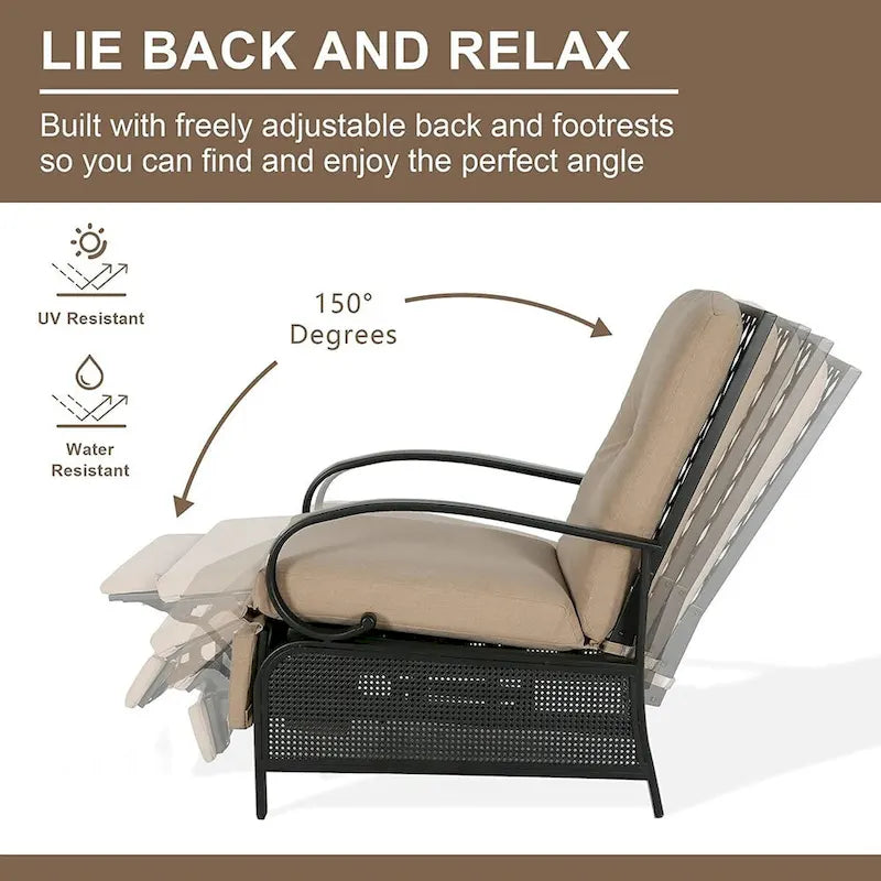 Fauteuil inclinable réglable de salon pour extérieur avec coussin - 38 (P) x 26.5 (L) x 38.5 (H) POUCES