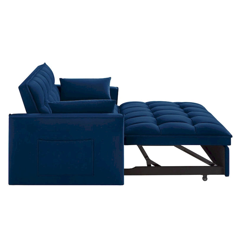 Loveseat-Schlafsofa 4-in-1 mit Armlehnen und Aufbewahrungstaschen, multifunktionales getuftetes Ausziehsofa mit verstellbarer Rückenlehne