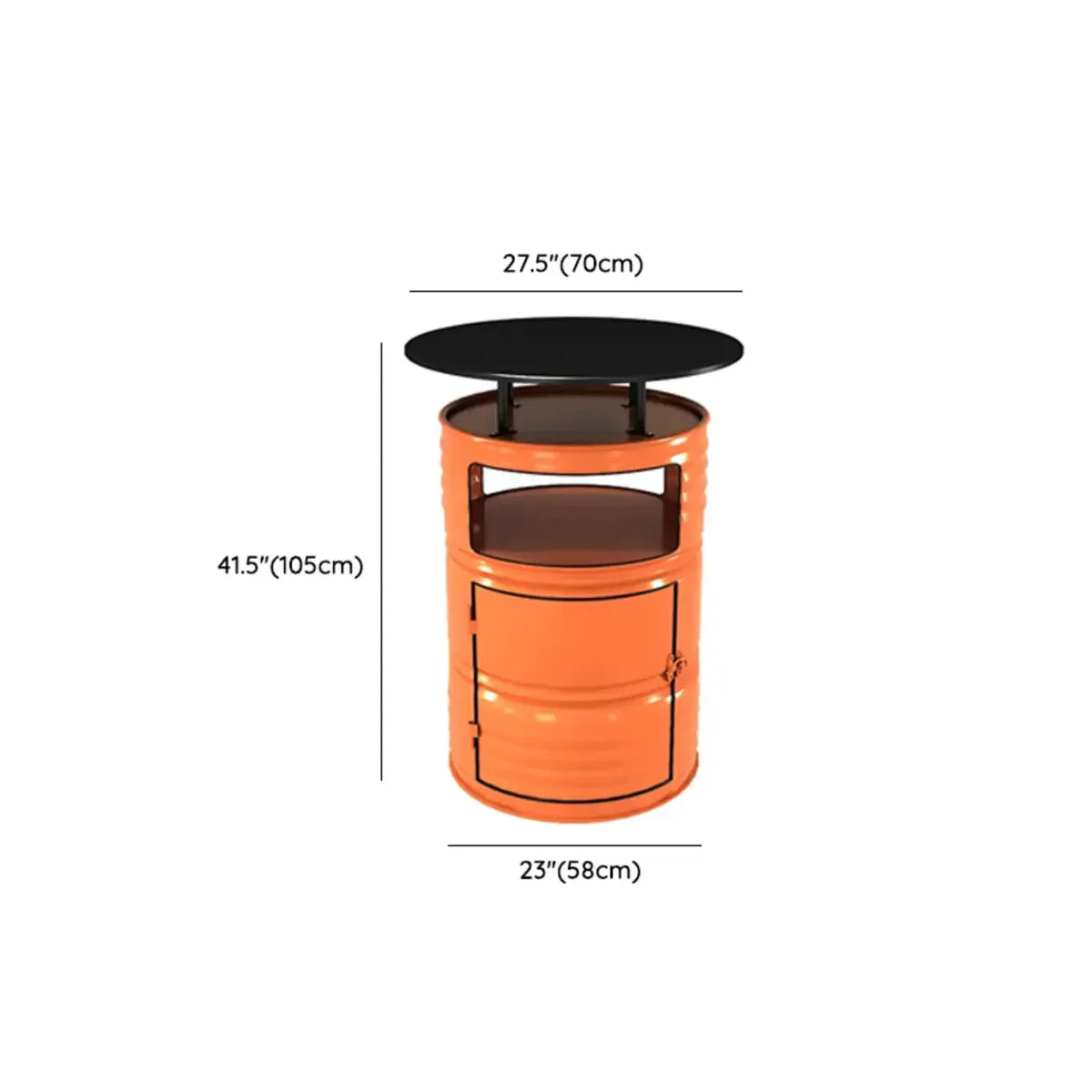 Industrielle schwarze und orangefarbene Metalltrommel-Beistelltische